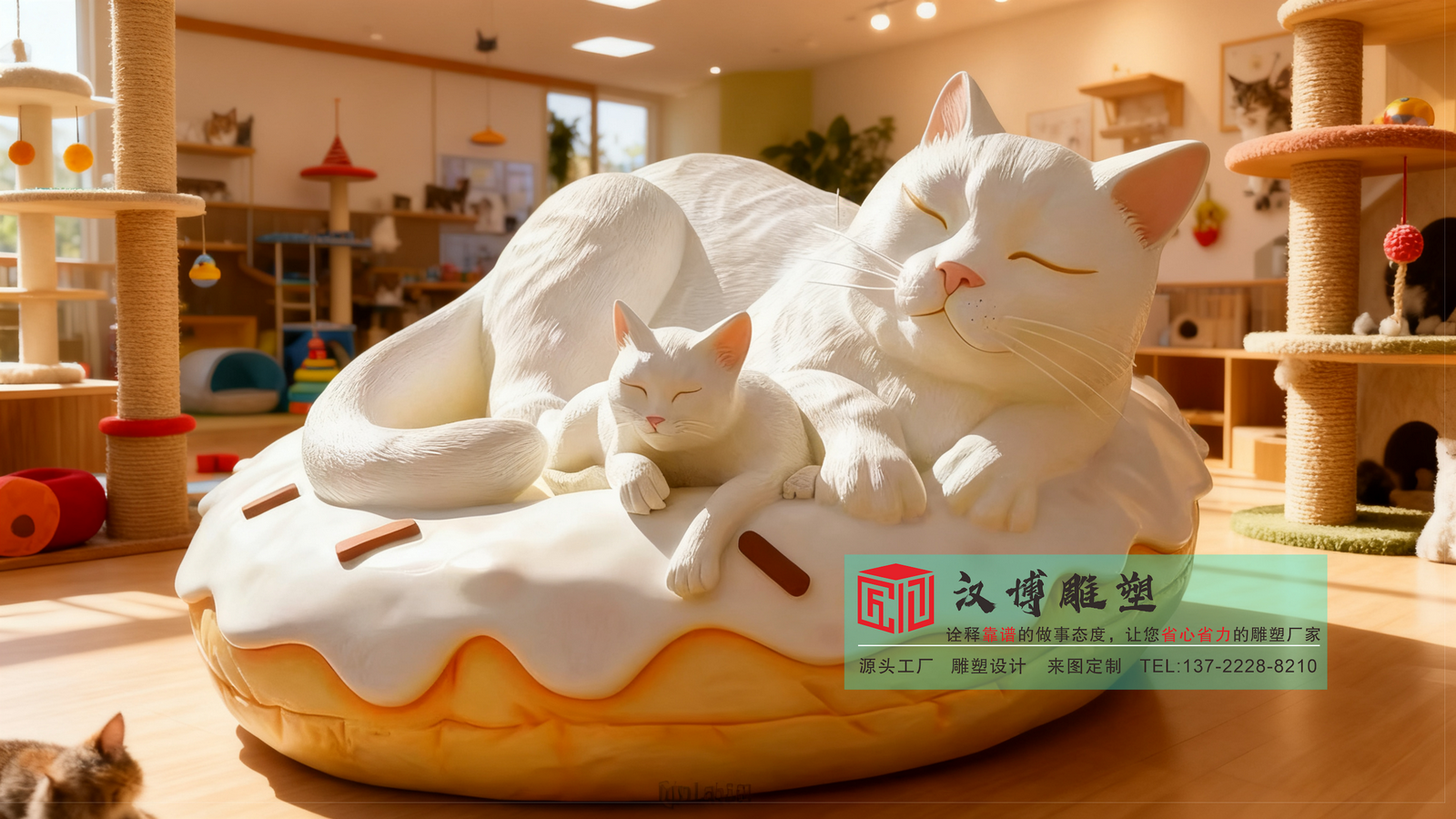 可爱猫咪玻璃钢雕塑,家居装饰摆件,室内咖啡馆彩绘雕塑定制