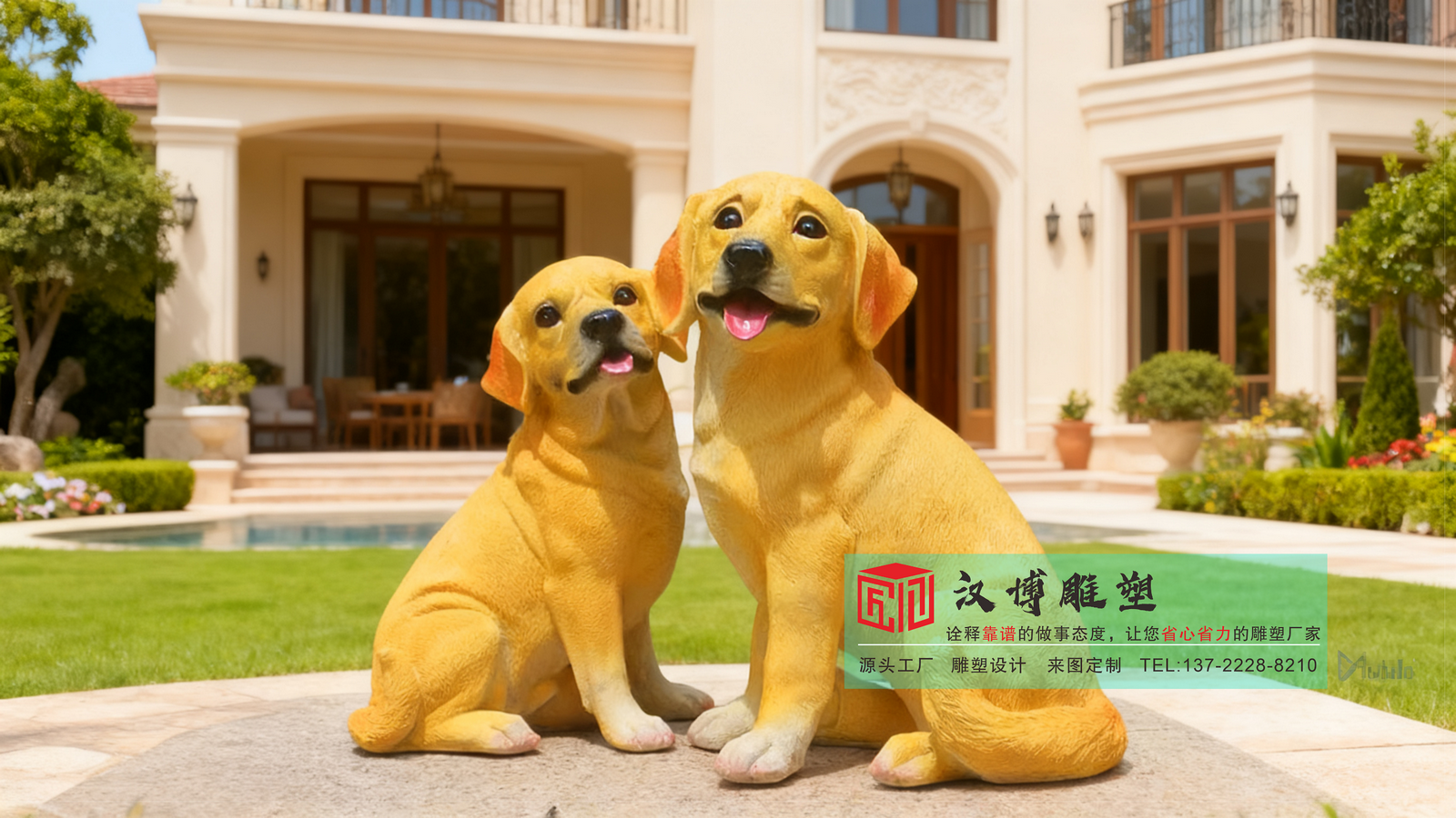 宠物狗玻璃钢彩绘雕塑,别墅庄园景观雕塑,动物彩绘玻璃钢雕塑定制工厂