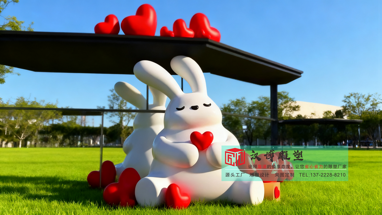 卡通兔子玻璃钢雕塑,草坪艺术装饰摆件.户外仿真动物彩绘雕塑加工厂