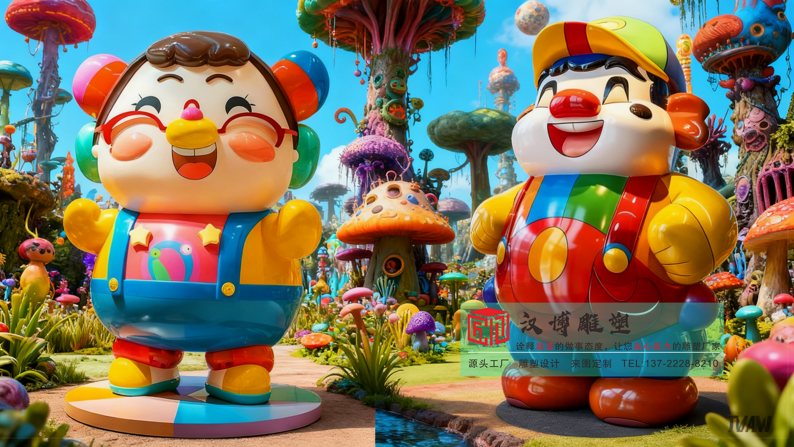 童话世界卡通雕塑,潮玩彩绘玻璃钢雕塑,儿童之家艺术玻璃钢雕塑定制摆件