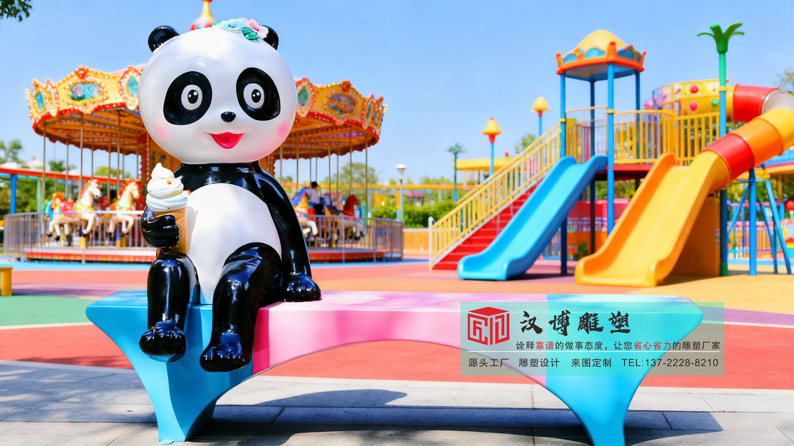 卡通熊猫雕塑,儿童乐园装饰雕塑,国宝动画玻璃钢彩绘雕塑定制