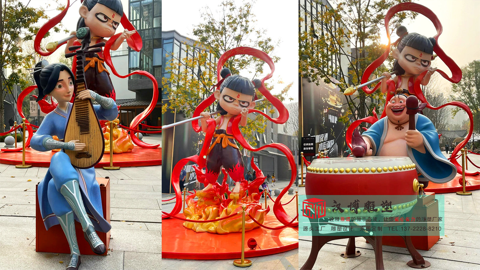 敲鼓主题雕塑,广场艺术景观雕像,玻璃钢彩绘雕塑