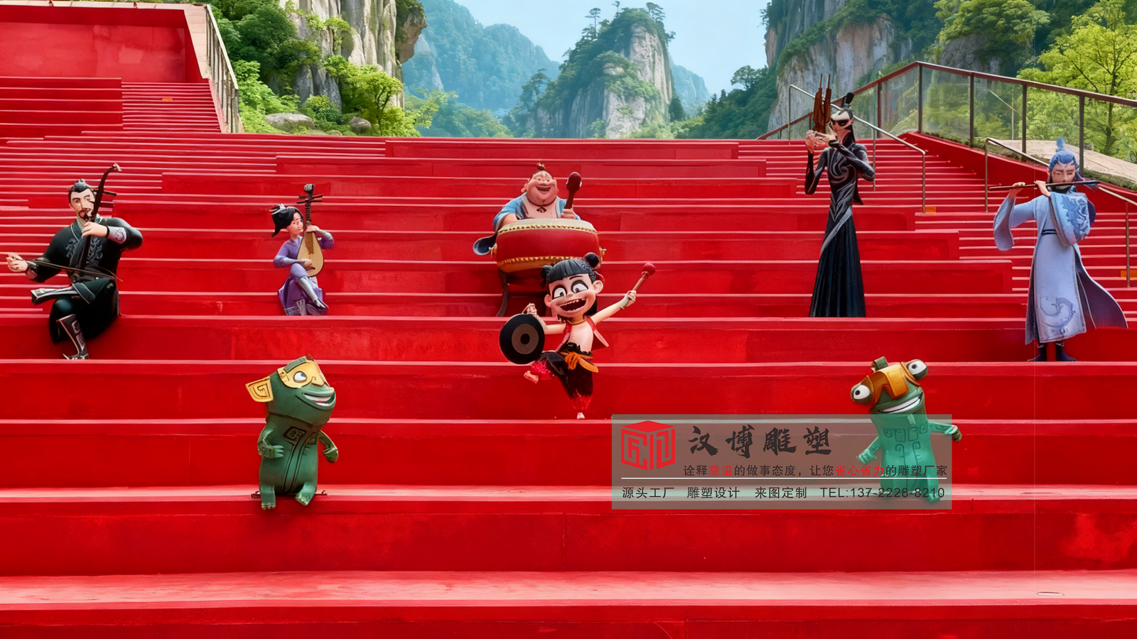 景区卡通玻璃钢雕塑,影视卡通彩绘雕塑,哪吒系列卡通玻璃钢雕塑源头